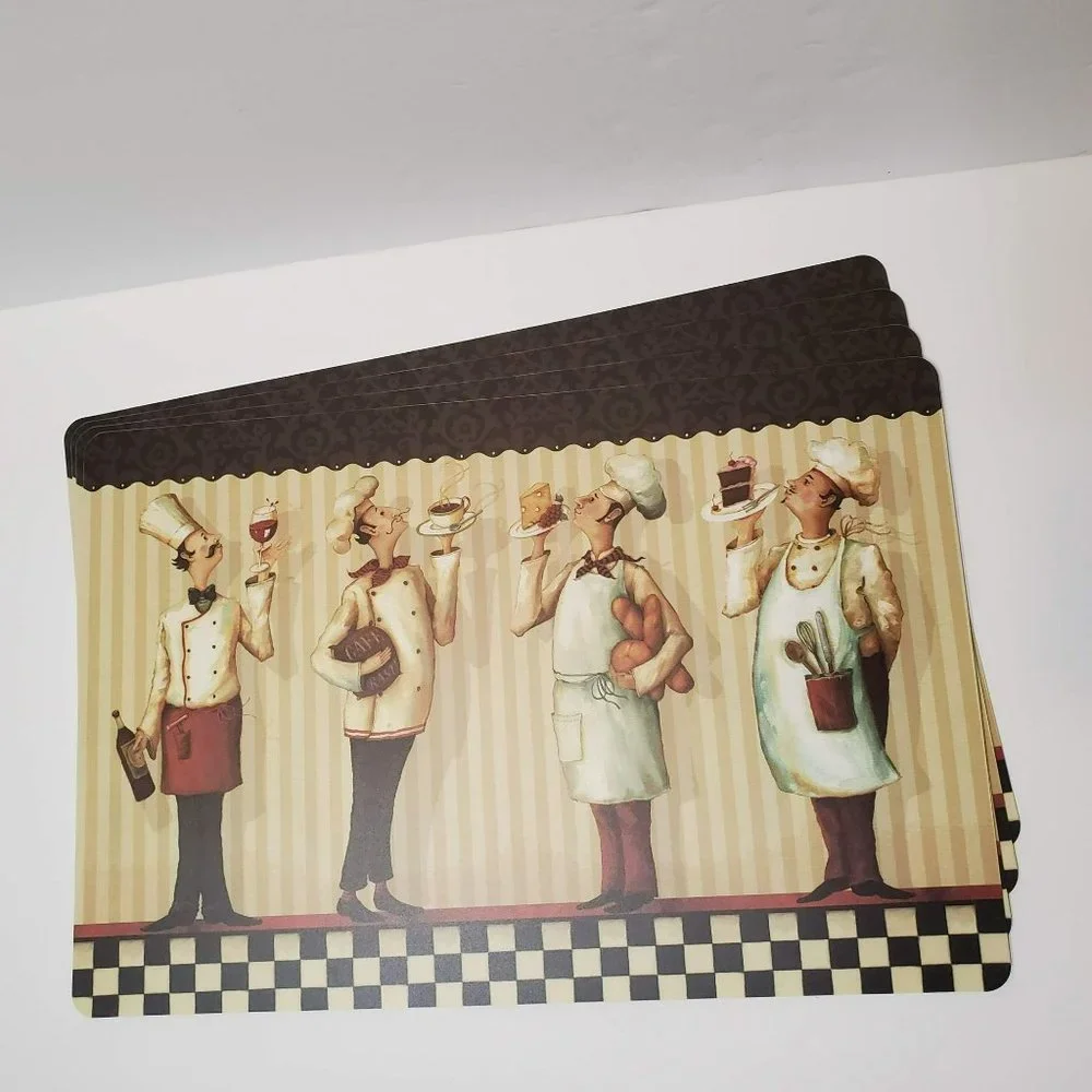Fat Chef Placemats, Set of 4, Bistro Cook Mediterranean, Foam-backed Vinyl NWT